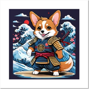 Japanese Samurai Corgi Tattoo, Kawaii Ninja Corgi Posters and Art